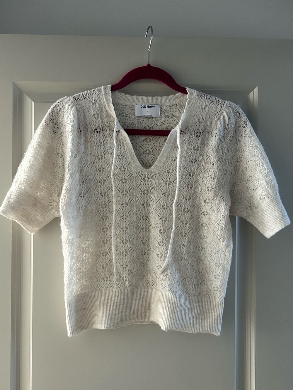Old Navy Ivory Pointelle Knit Short Sleeve Sweater Top XS